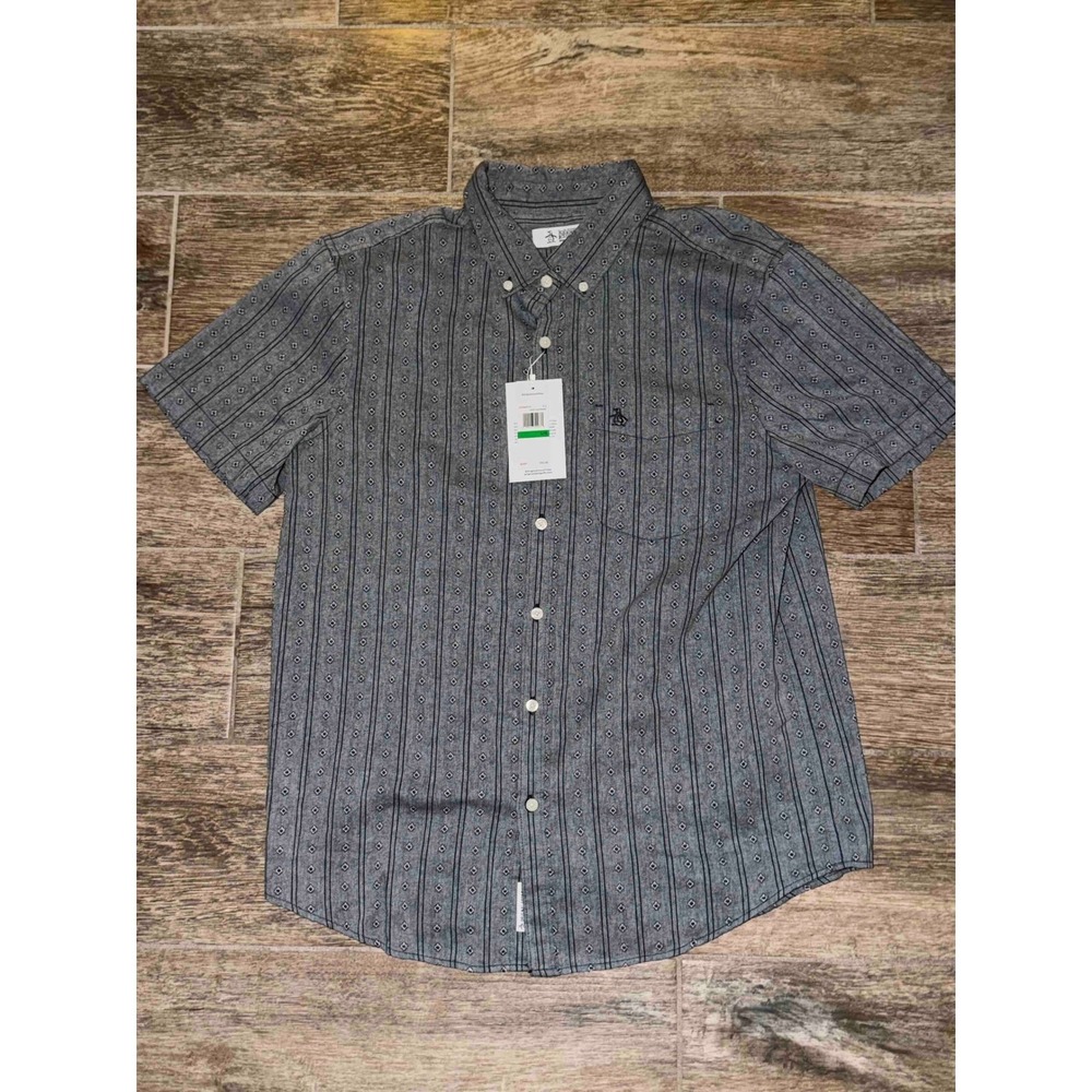 Original Penguin Mens Short Sleeve Button Down Shirt Dark Sapphire, Size L, NWT - Picture 3 of 7